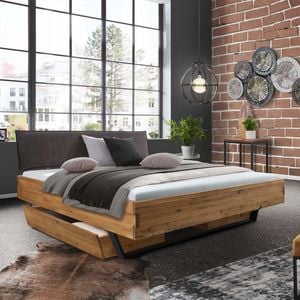 Bett Halesia Komfort Wildeiche Massivholz mit Schubkasten