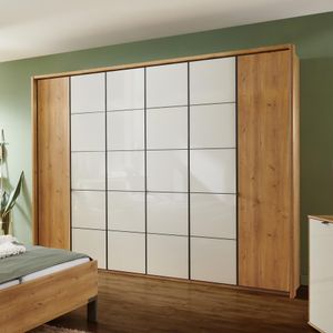 Drehtüren-Kleiderschrank Nuvira Eiche Dekor mit Glasfront