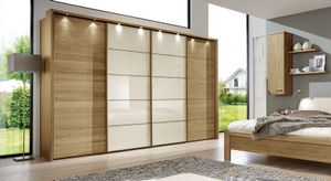 Schwebetüren-Kleiderschrank Praia Eiche teilmassiv mit Glasfront