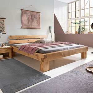 HOMELIV. Balkenbett Areska Komfort Wildeiche Massivholz