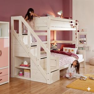 LIFETIME Familienbett Original Kiefer Massivholz mit Lattenrost und Treppenmodul