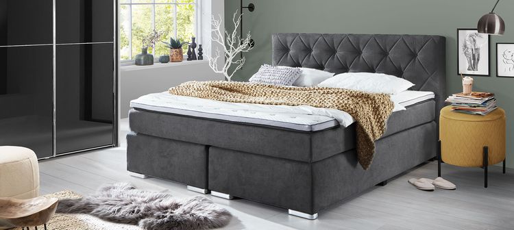 Senioren-Boxspringbett Bryce mit grauem Webstoffbezug