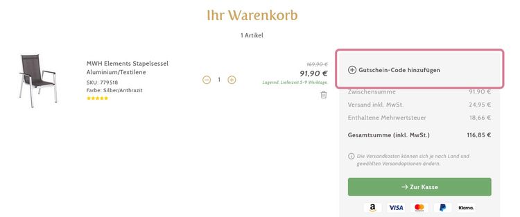 Gutschein-Code hinzufügen Gutschein-Code hinzufügen