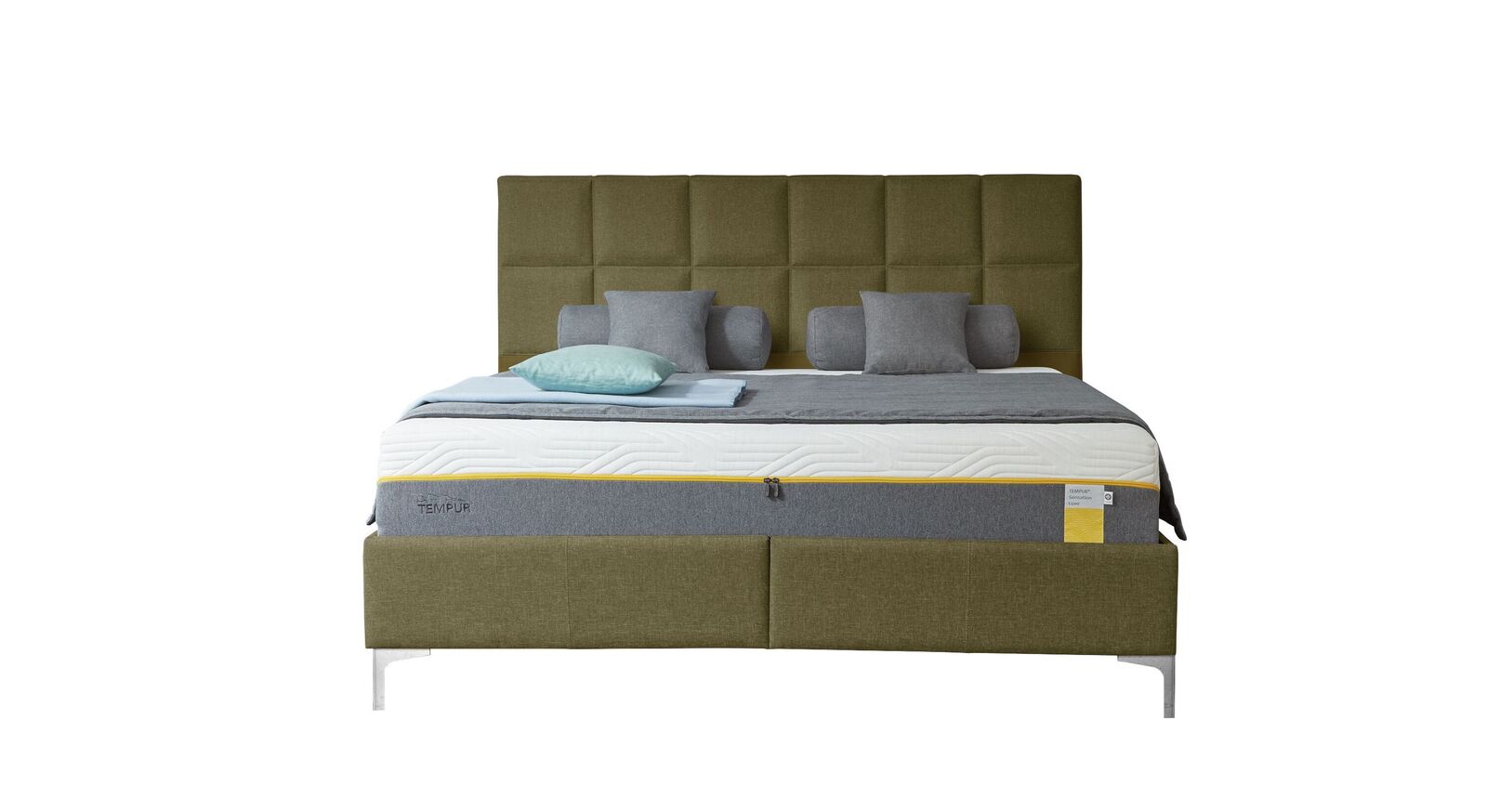 TEMPUR Bett Relax Check mit Bezug in Webstoff und Kunstleder in Grün