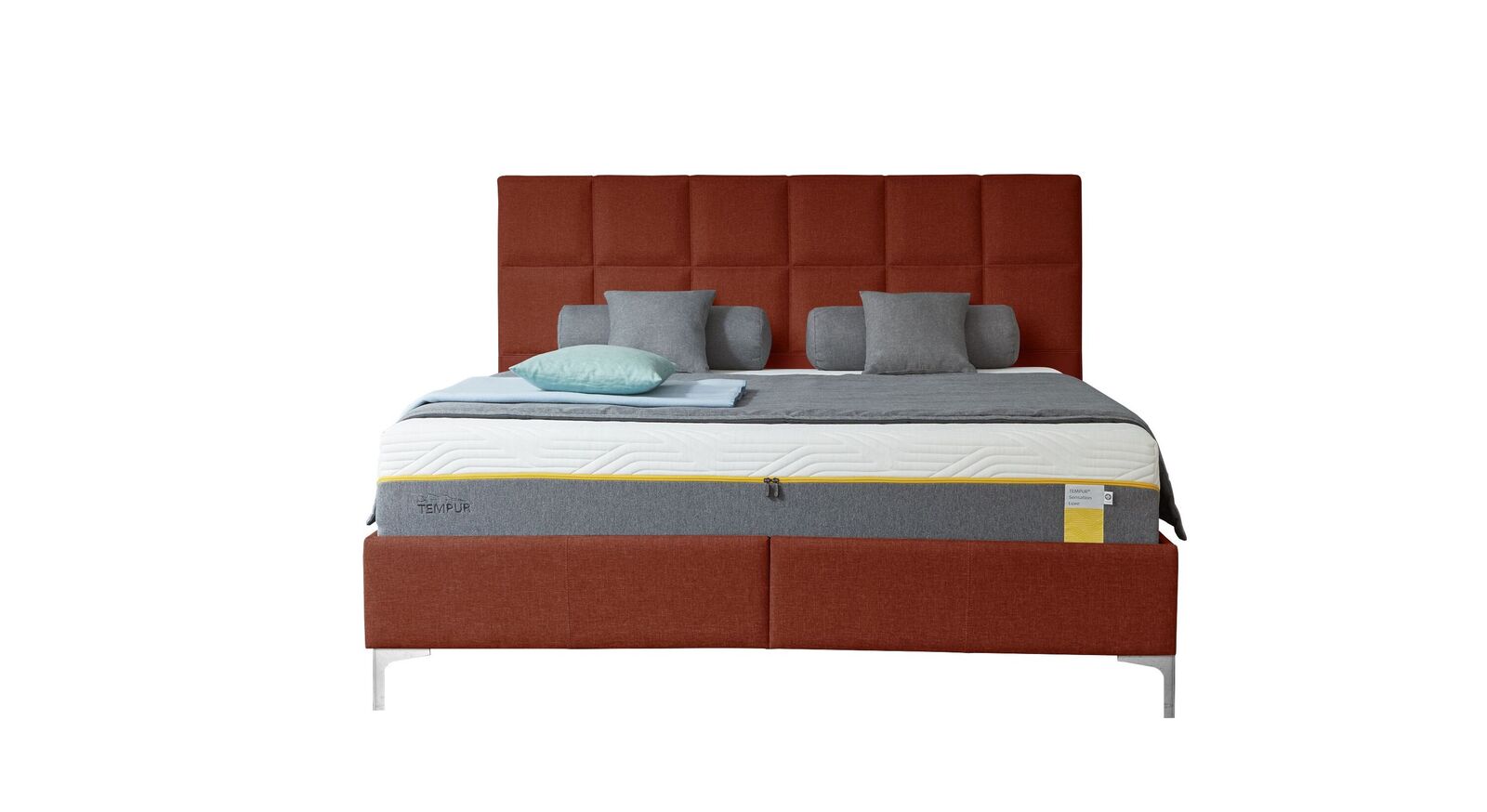TEMPUR Bett Relax Check mit Bezug in Webstoff und Kunstleder in Orange