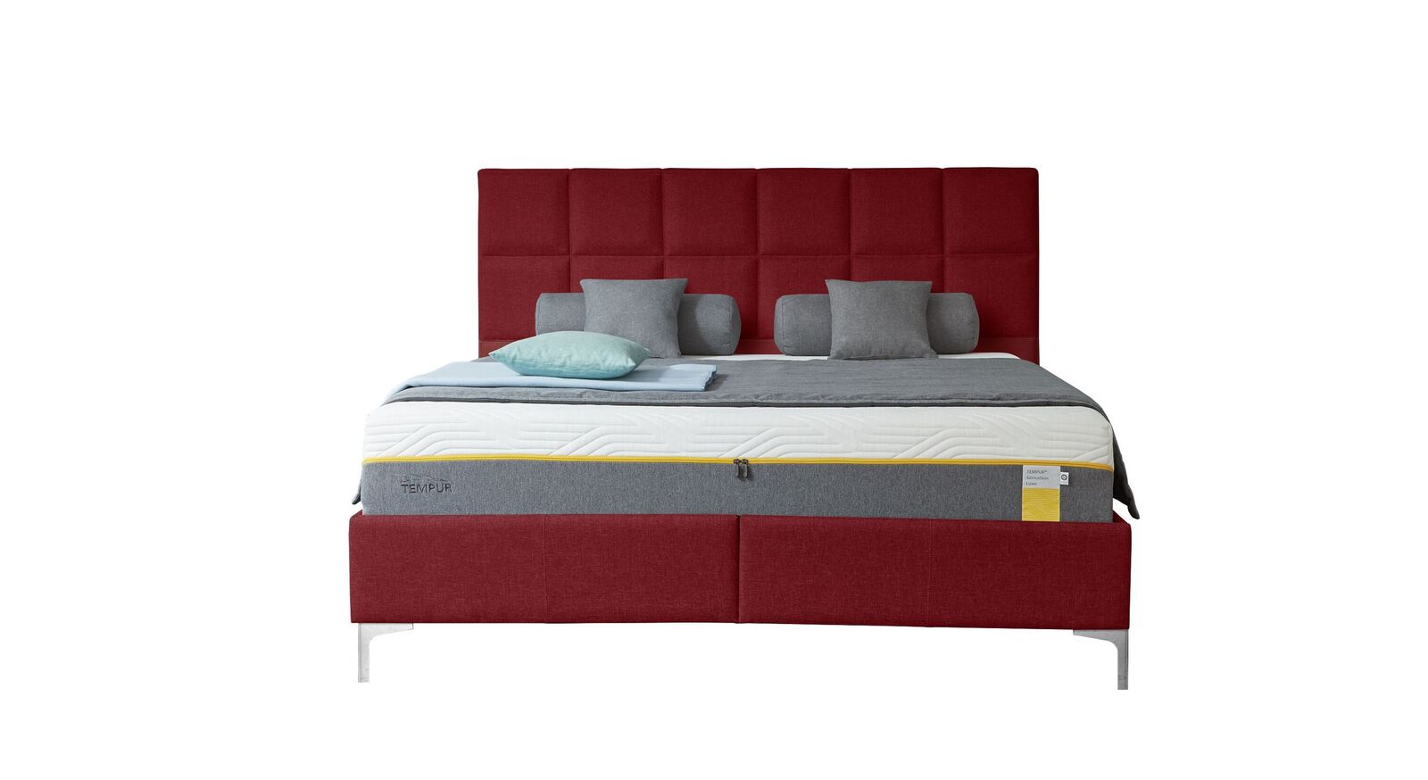 TEMPUR Bett Relax Check mit Bezug in Webstoff und Kunstleder in Rot