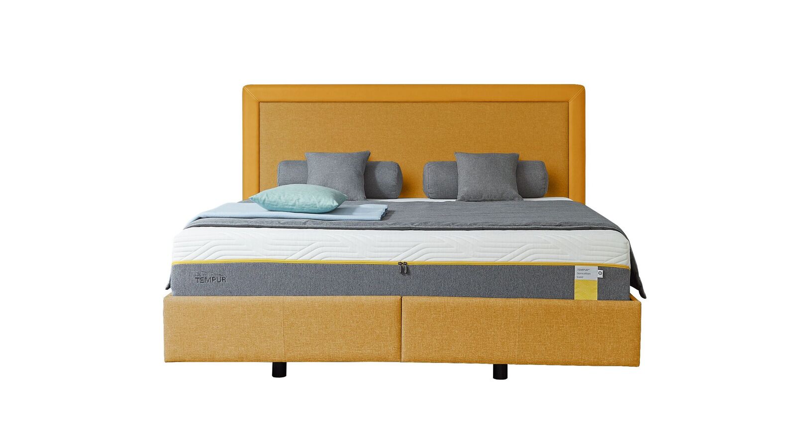 TEMPUR Bett Relax Frame mit Bezug in Webstoff und Kunstleder in Gelb