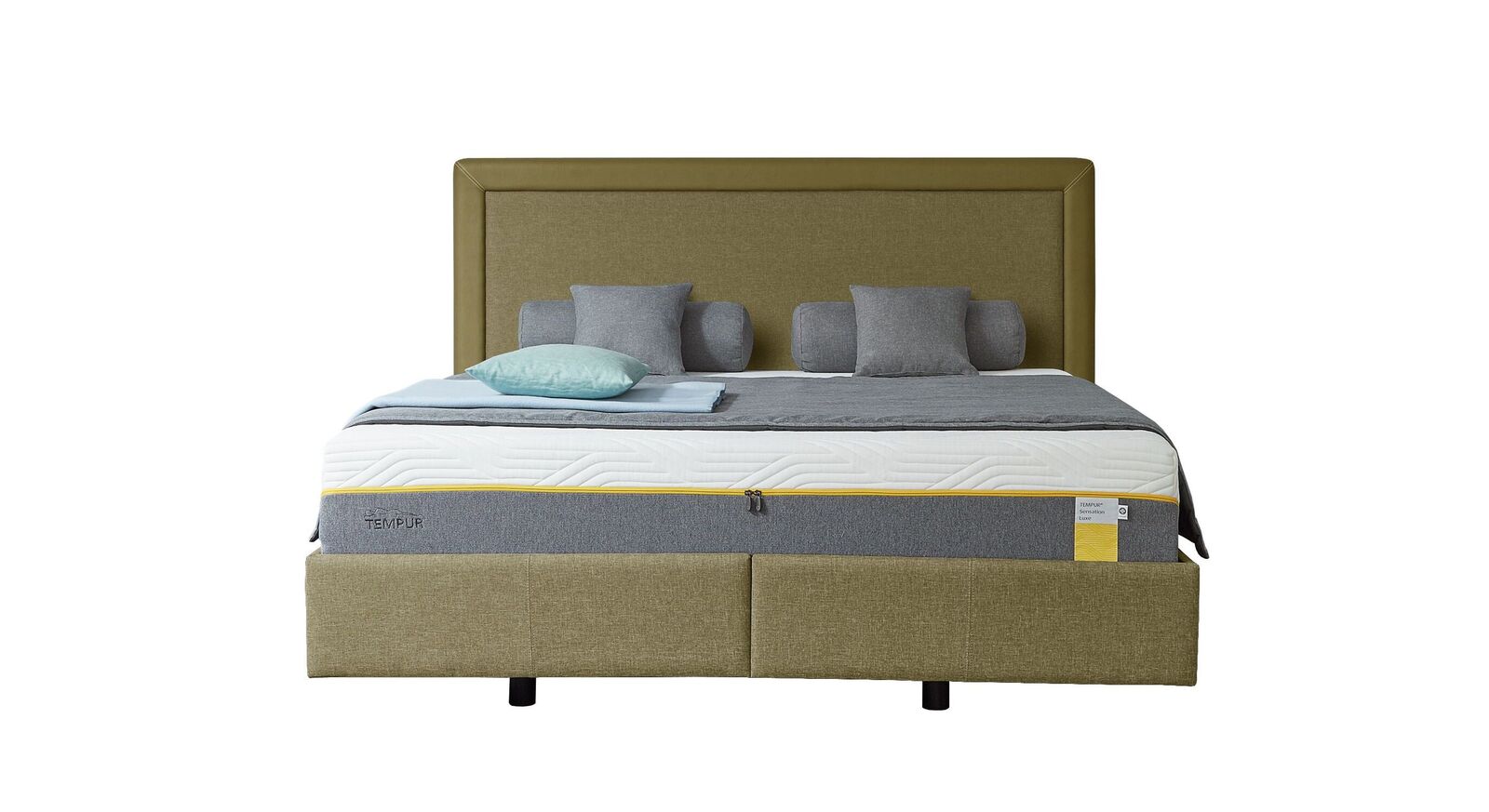 TEMPUR Bett Relax Frame mit Bezug in Webstoff und Kunstleder in Grün