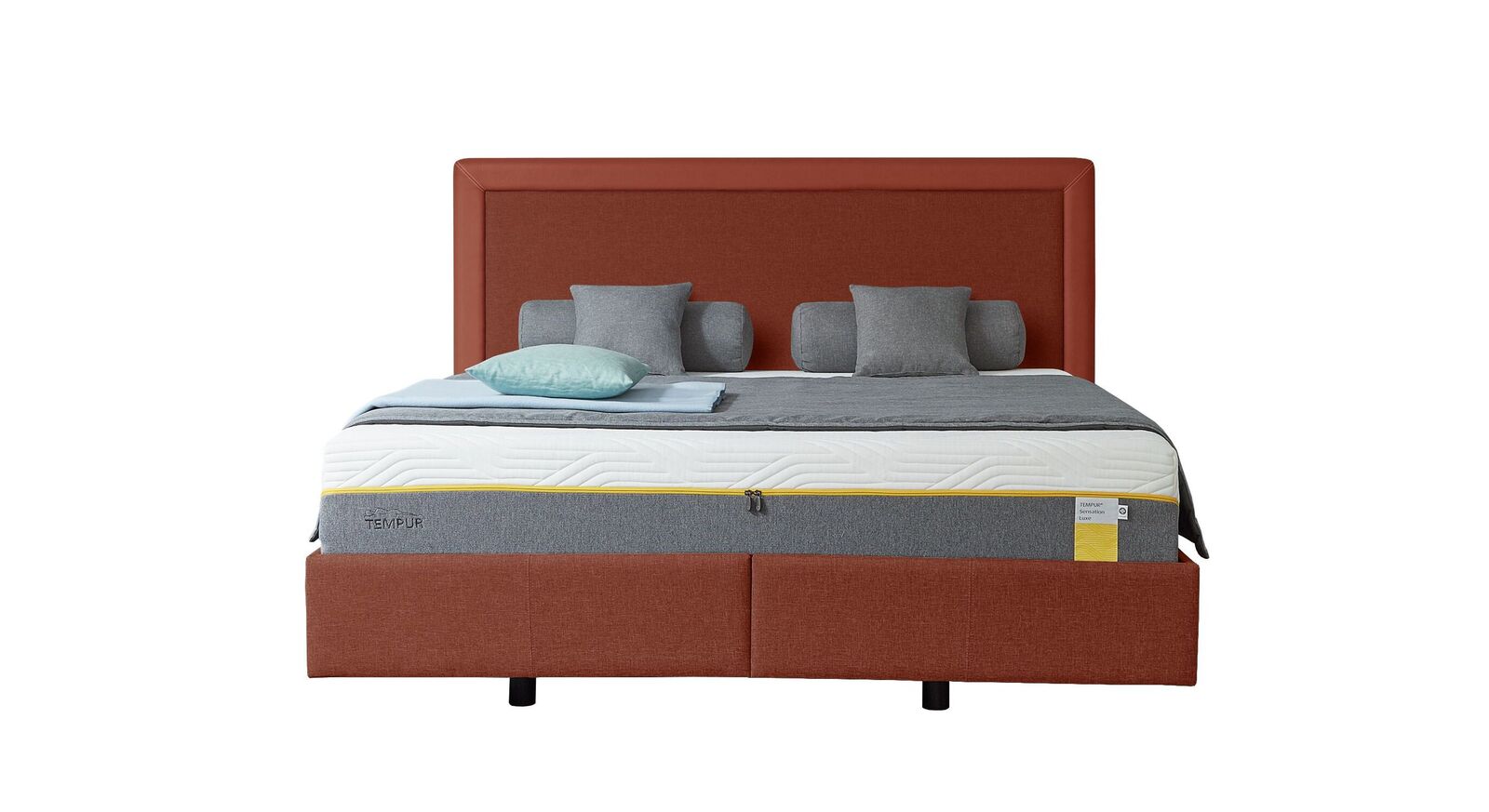 TEMPUR Bett Relax Frame mit Bezug in Webstoff und Kunstleder in Orange