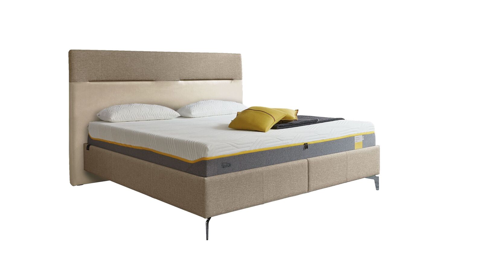 TEMPUR Bett Relax Texture mit Bezug in Webstoff und Kunstleder in Creme