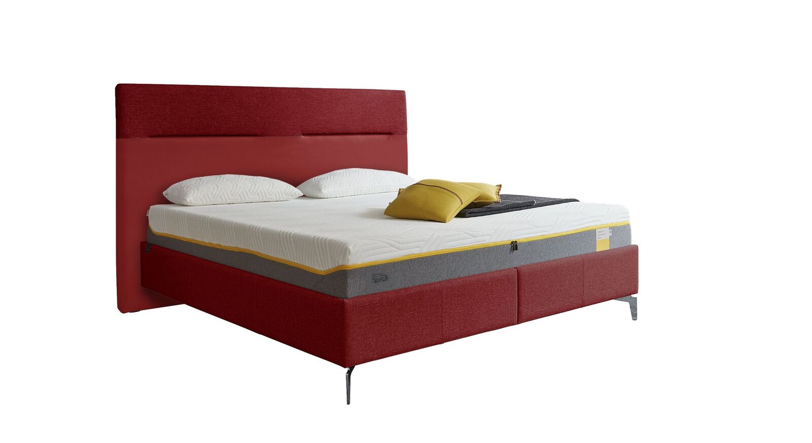 TEMPUR Bett Relax Texture mit Bezug in Webstoff und Kunstleder in Rot