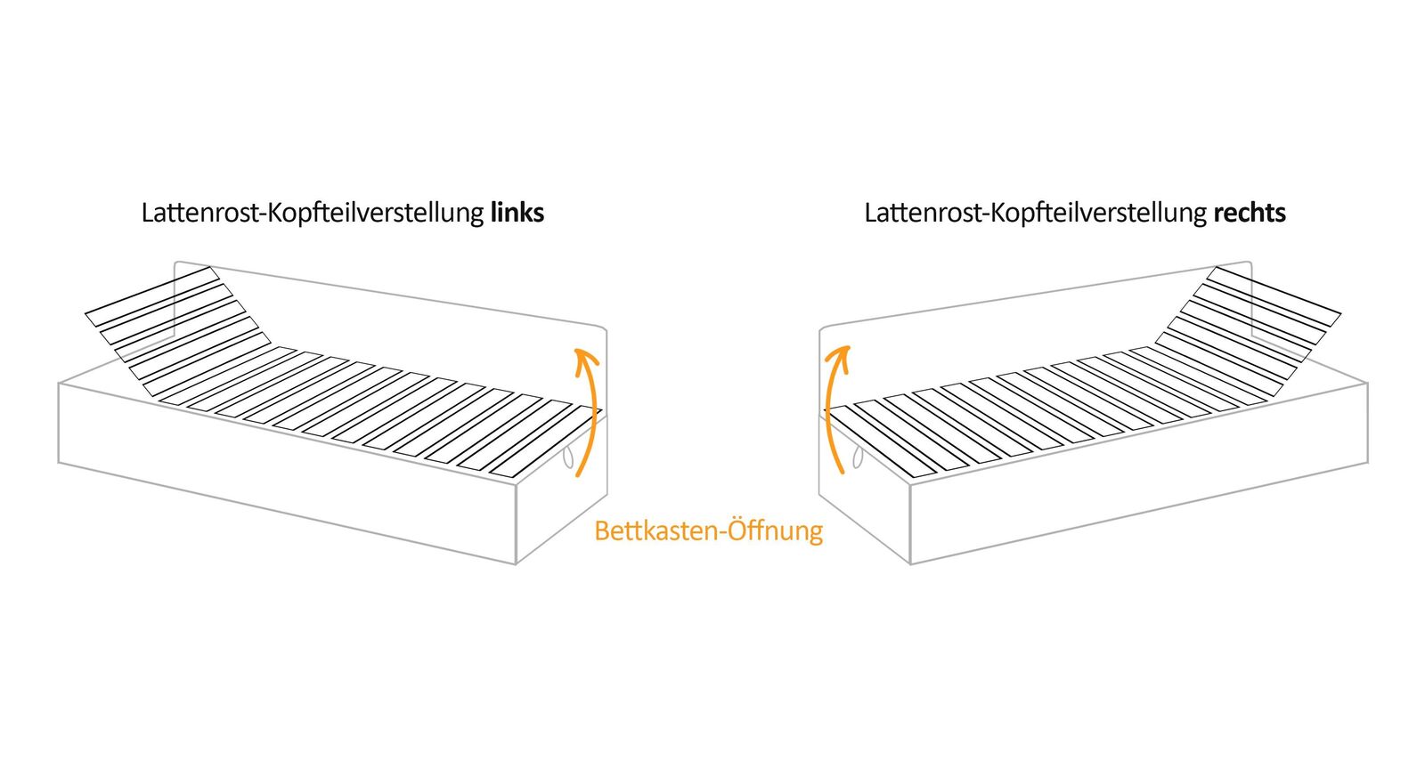 Anschauungs-Grafik für die Bettkasten- und Lattenrost-Verstellung der Sofaliege