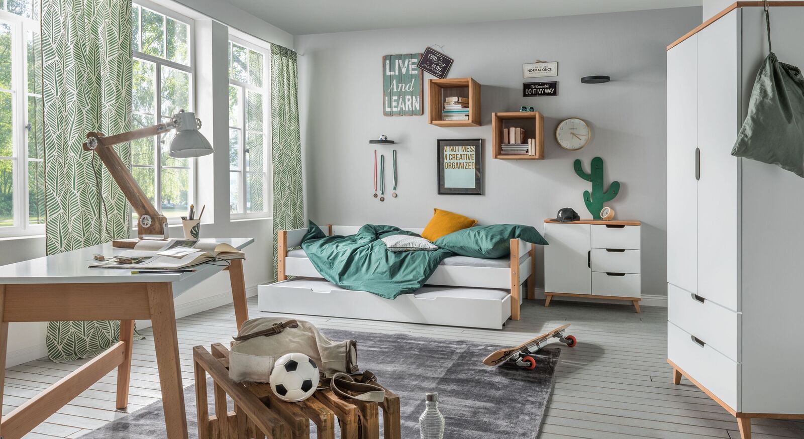 Ausziehbett Kids Nordic mit passenden Kinderzimmermöbeln