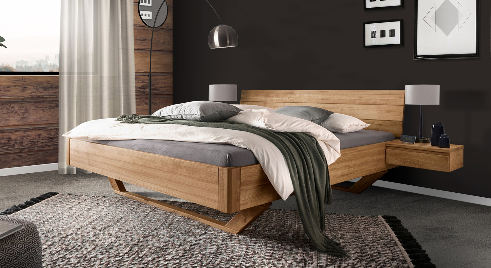 Hochwertiges Bett Aleko mit Holzkufen