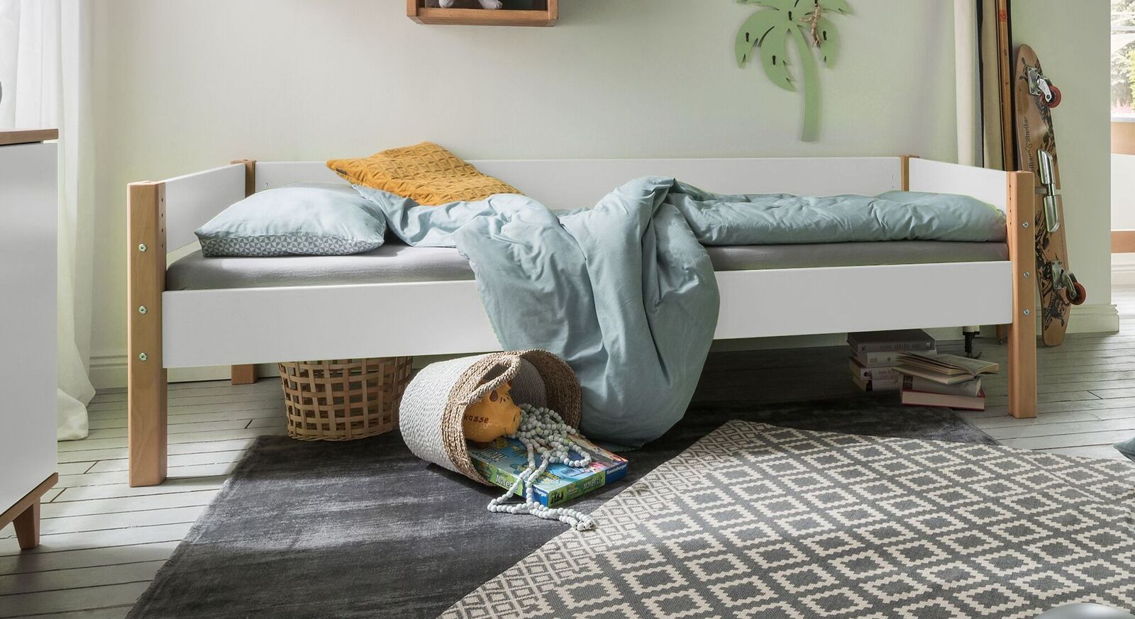 Teilmassives Bett Kids Nordic in Buche und Weiß