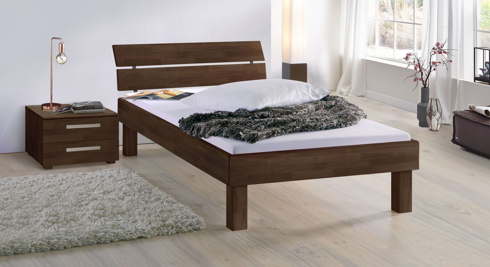 Wengefarbenes Bett Madrid Komfort in 25 cm Höhe