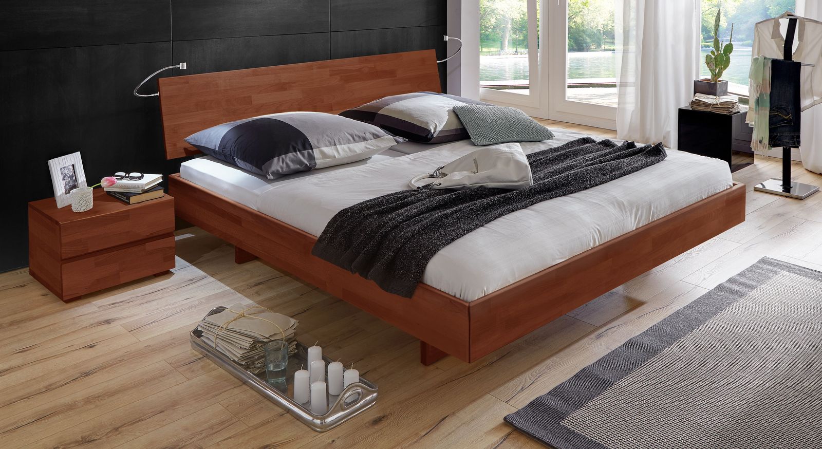 Kirschbaumfarbenes Bett Rimini mit 38 cm Rahmenhöhe
