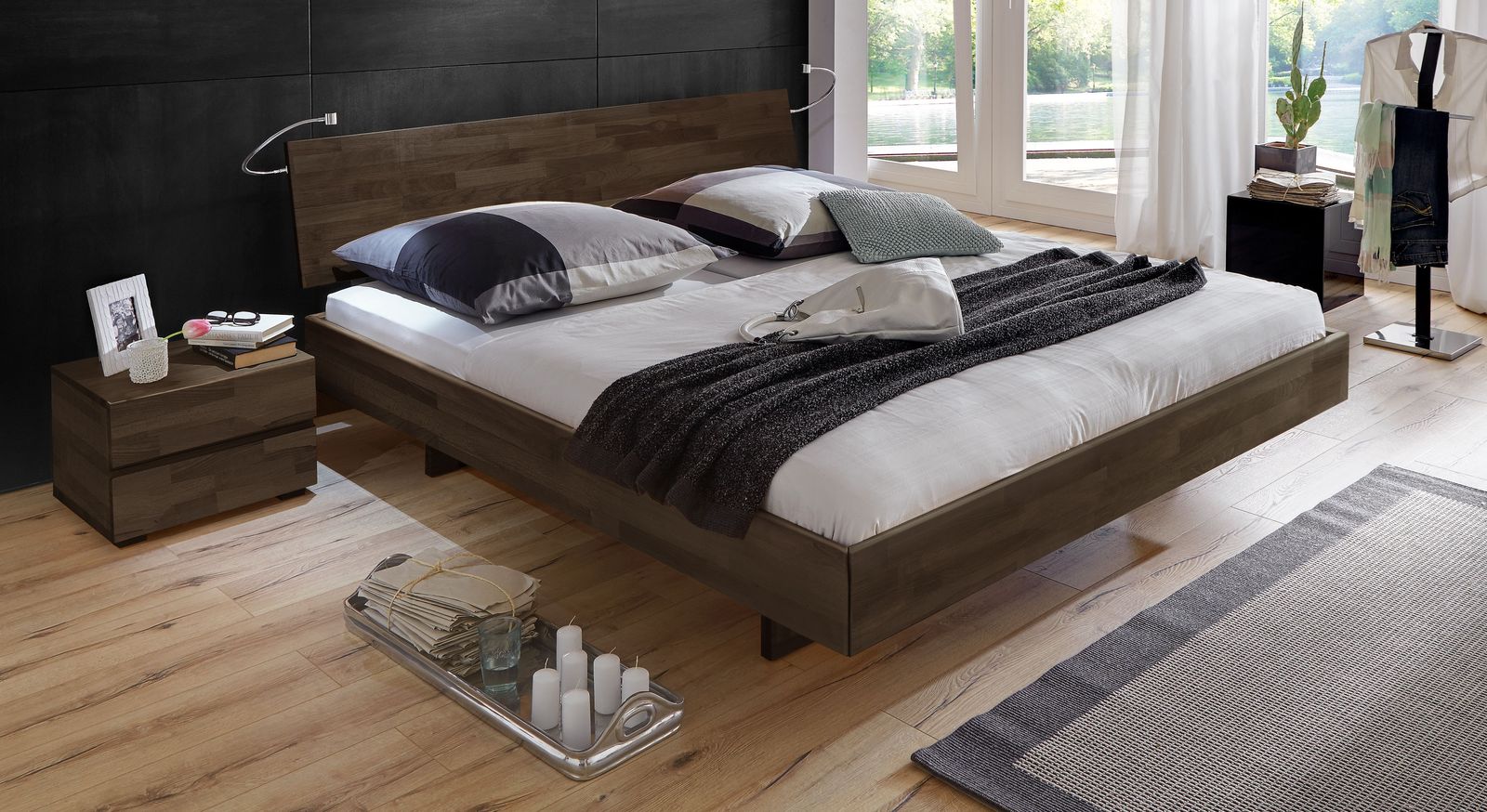 Wengefarbenes Bett Rimini mit 38 cm Rahmenhöhe