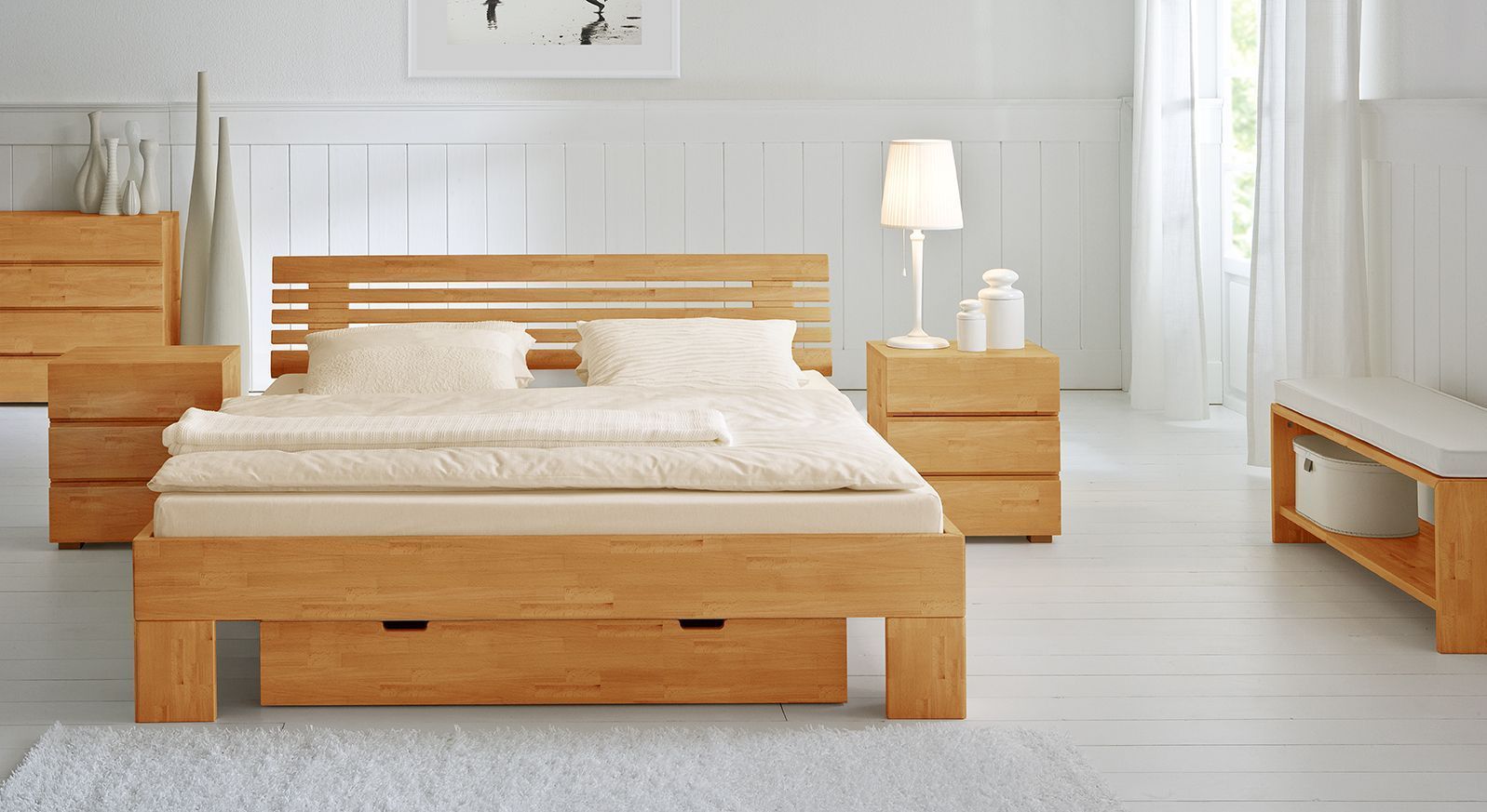 Doppelbett Bett Wood Romance in Buche natur