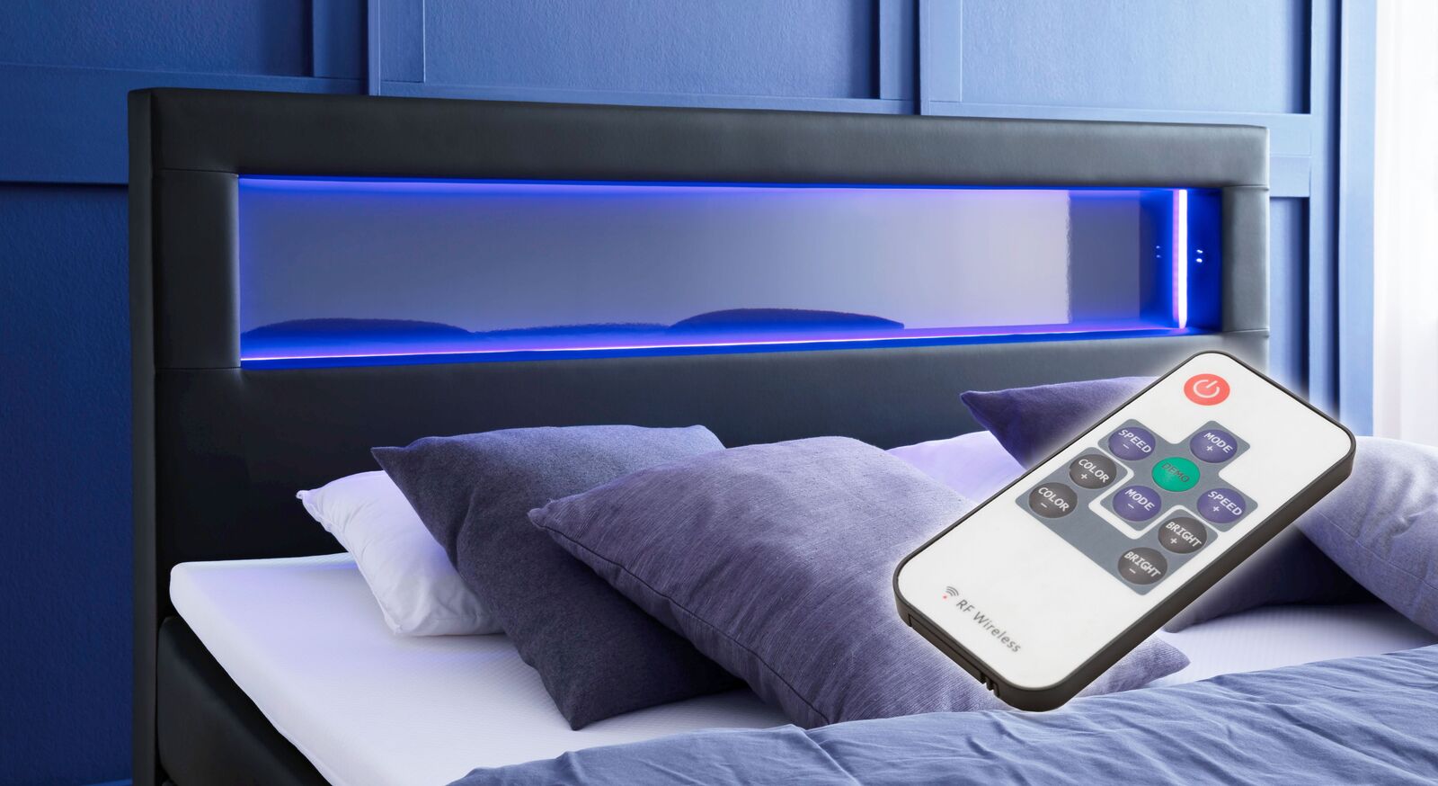 Bettkasten-Boxspringbett Cresella mit modernem LED-Kopfteil
