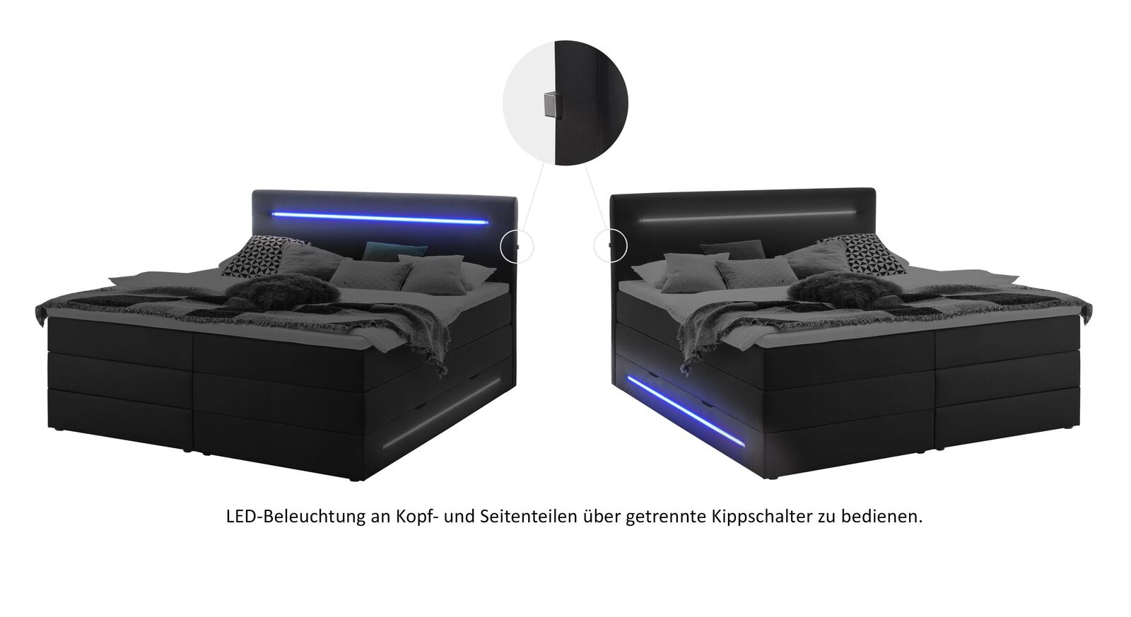 Grafik zur LED-Beleuchtung zum Bettkasten-Boxspringbett Tollocan