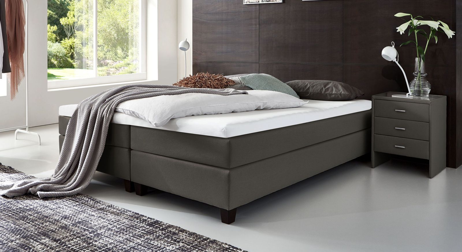 53 cm hohe Boxspringliege Luciano aus Webstoff in Anthrazit