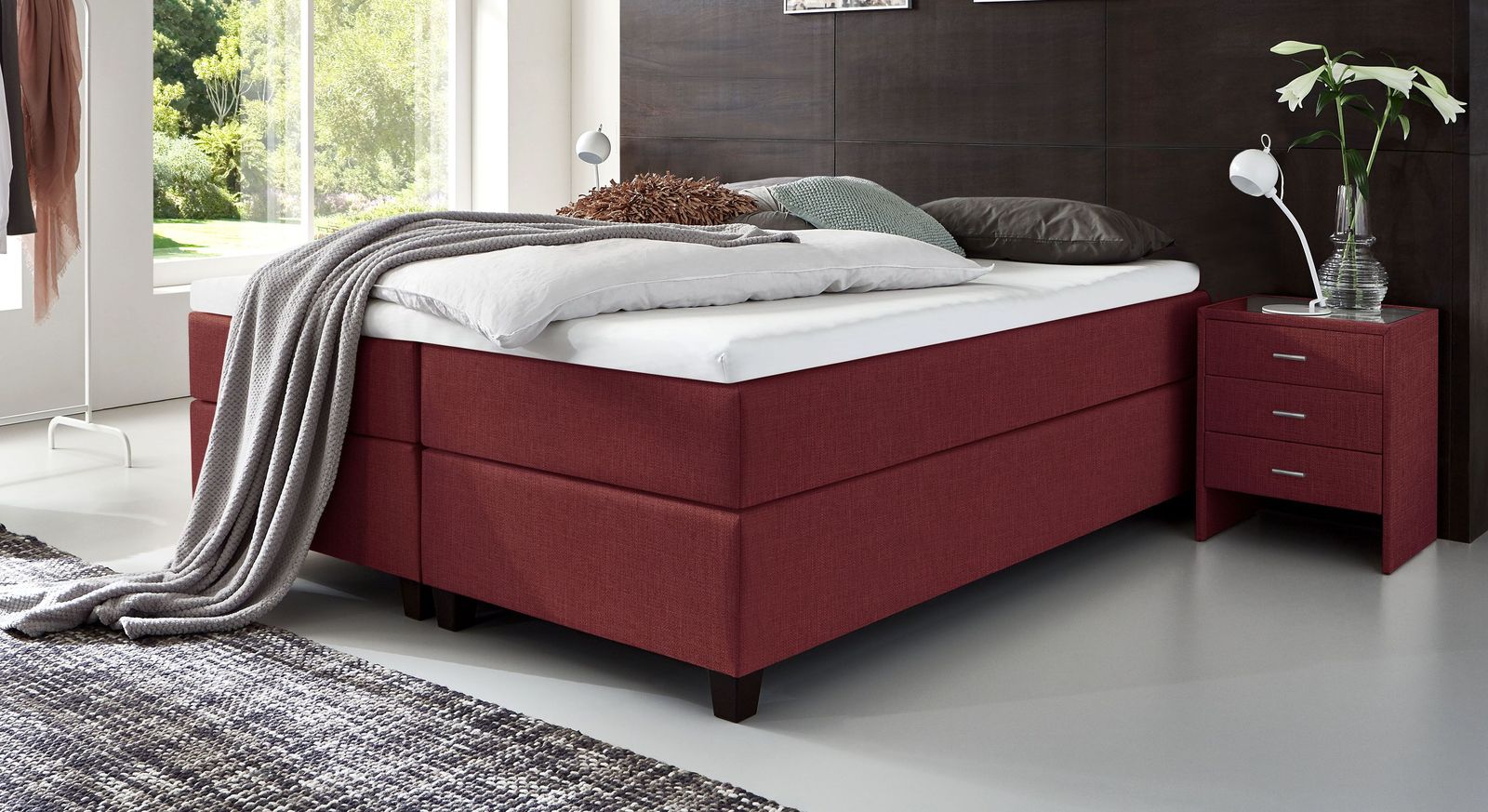 66 cm hohe Boxspringliege Luciano aus meliertem Webstoff in Rot