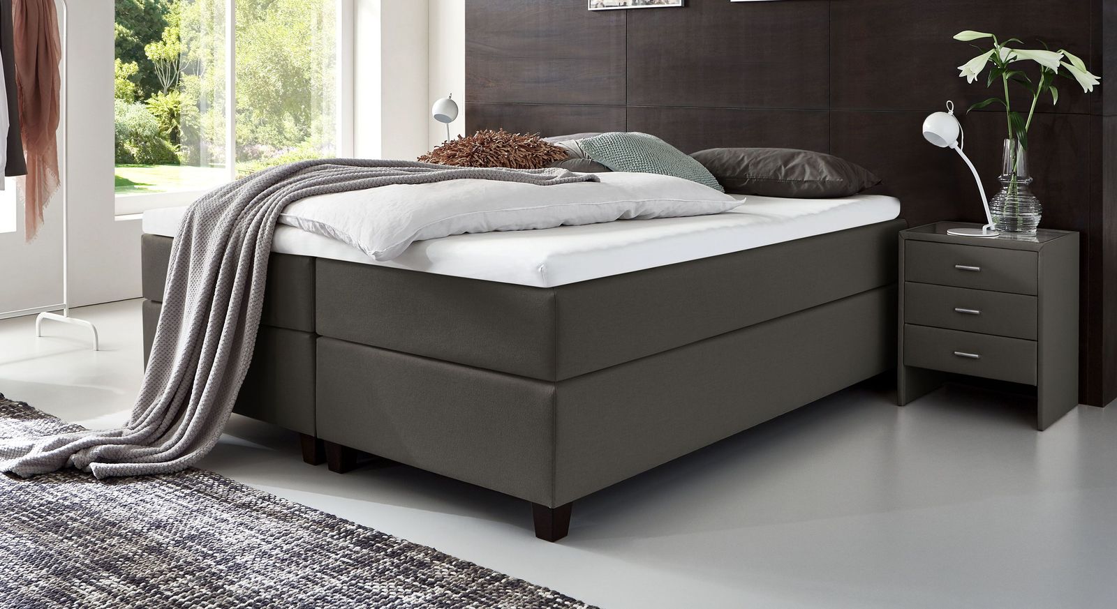 66 cm hohe Boxspringliege Luciano aus Webstoff in Anthrazit