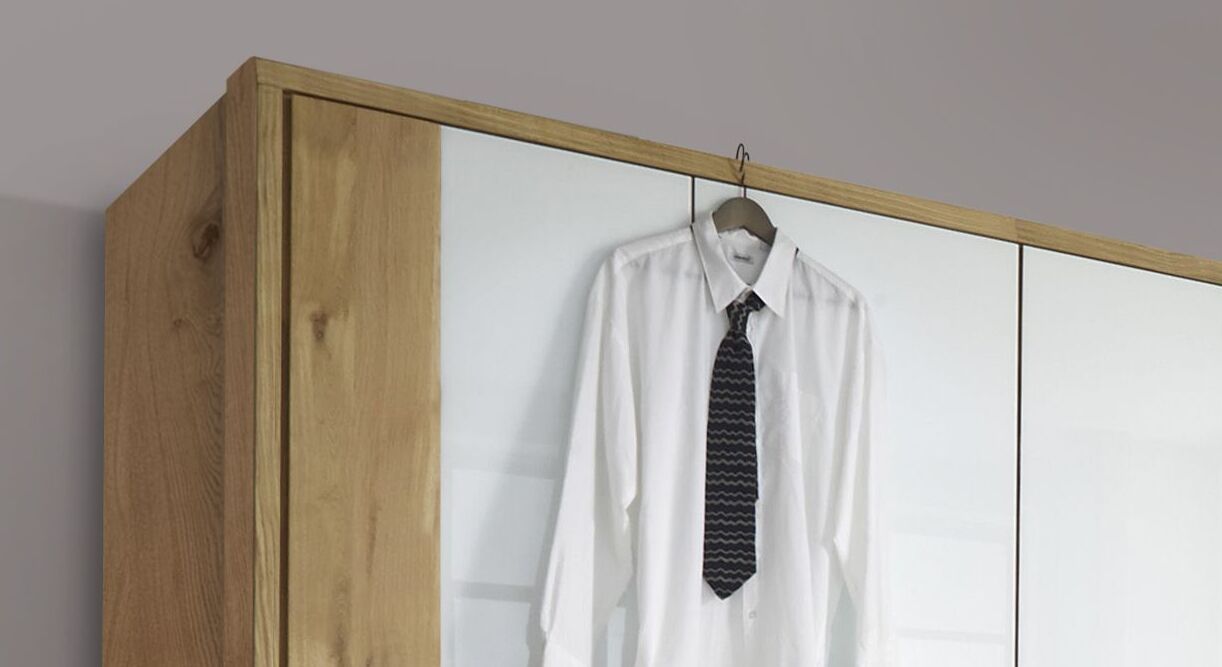 Drehtüren-Kleiderschrank Nustar mit Türen aus Weißglas
