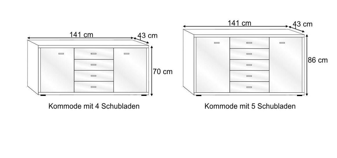 Grafik zu den Varianten der Kombi-Kommode Plymouth