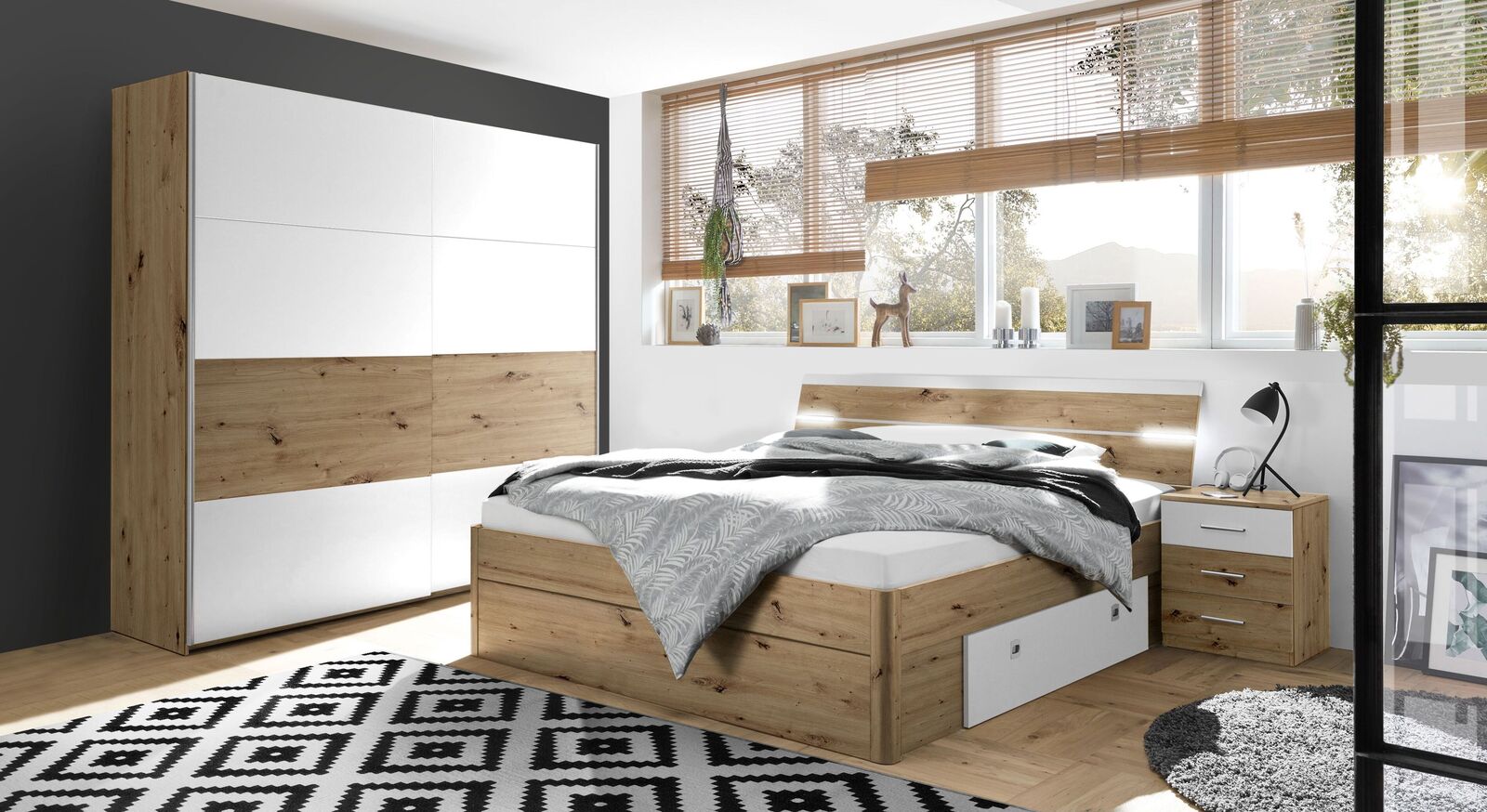 Komplett-Schlafzimmer Duana mit pflegeleichter Dekor-Oberfläche