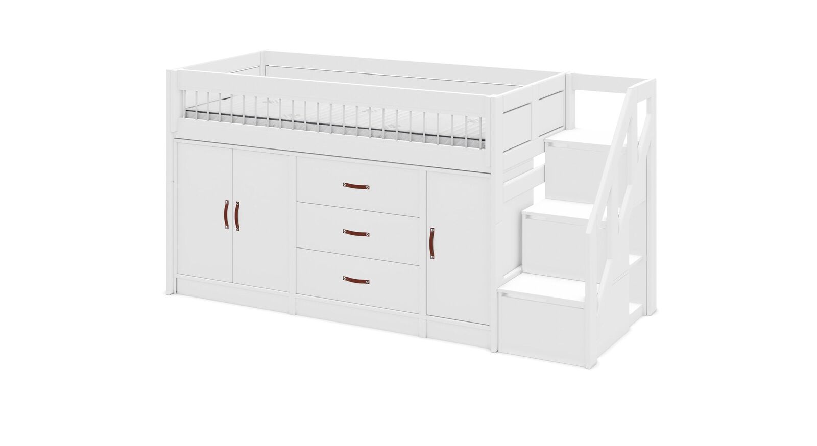 Modernes LIFETIME Midi-Hochbett All in One mit Treppenmodul in Weiß lackiert