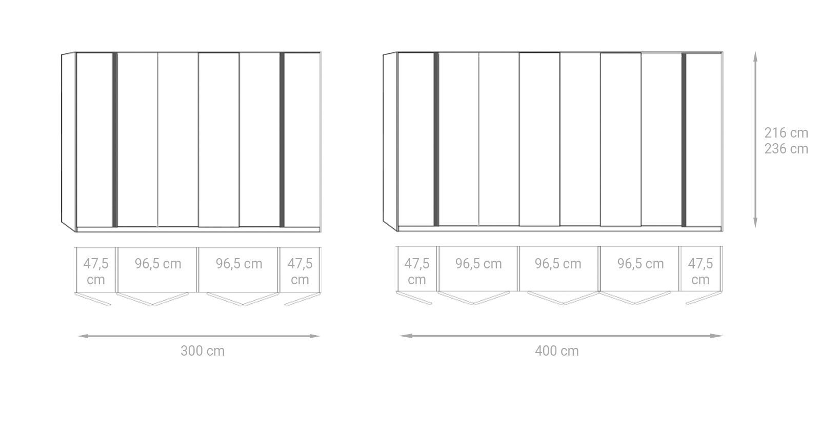 Maßgrafik von MUSTERRING Falttüren-Kleiderschrank Sala 300cm und 400cm Breite