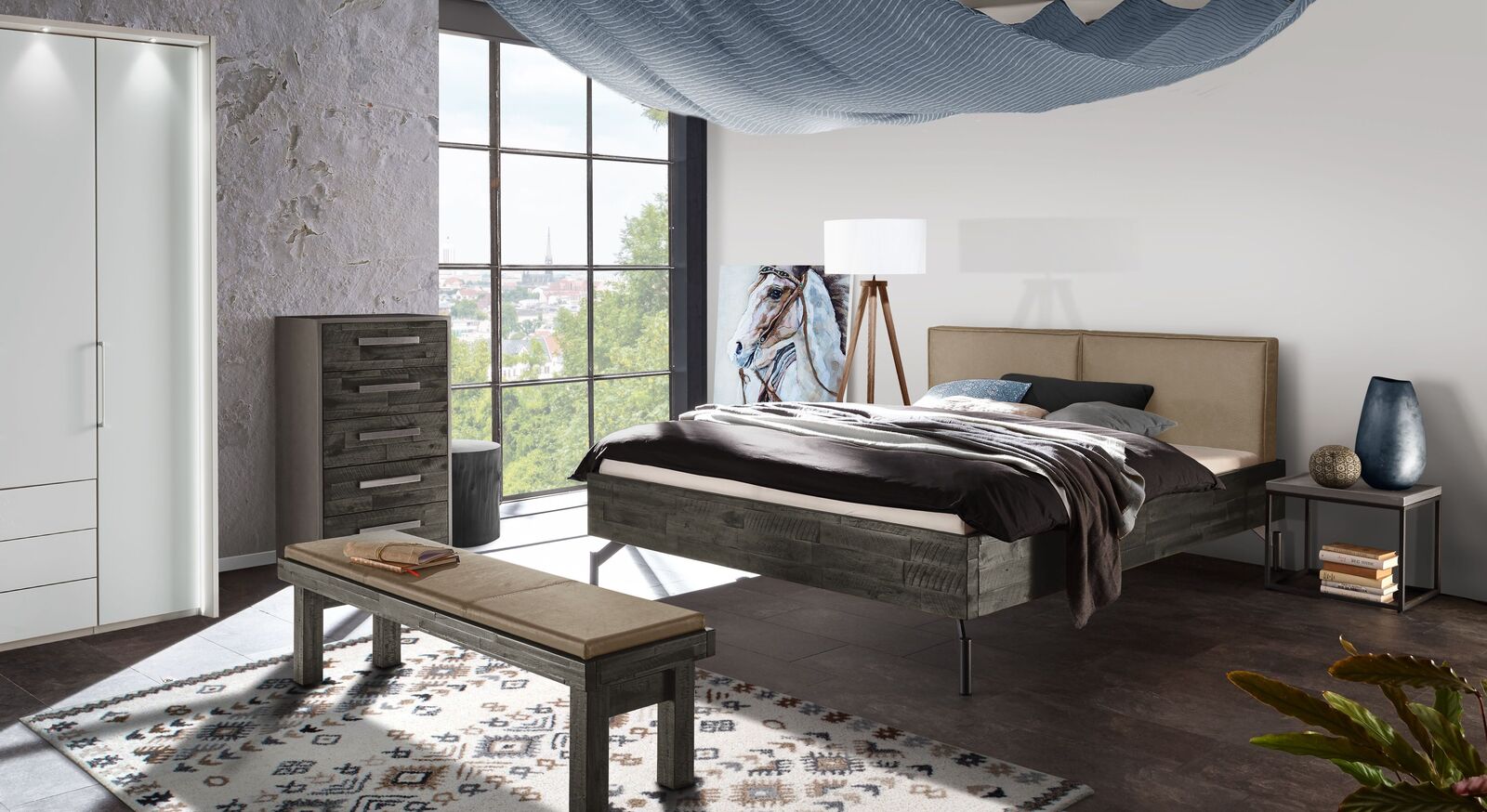 Schlafzimmer Jonar mit Massivholz-Bett