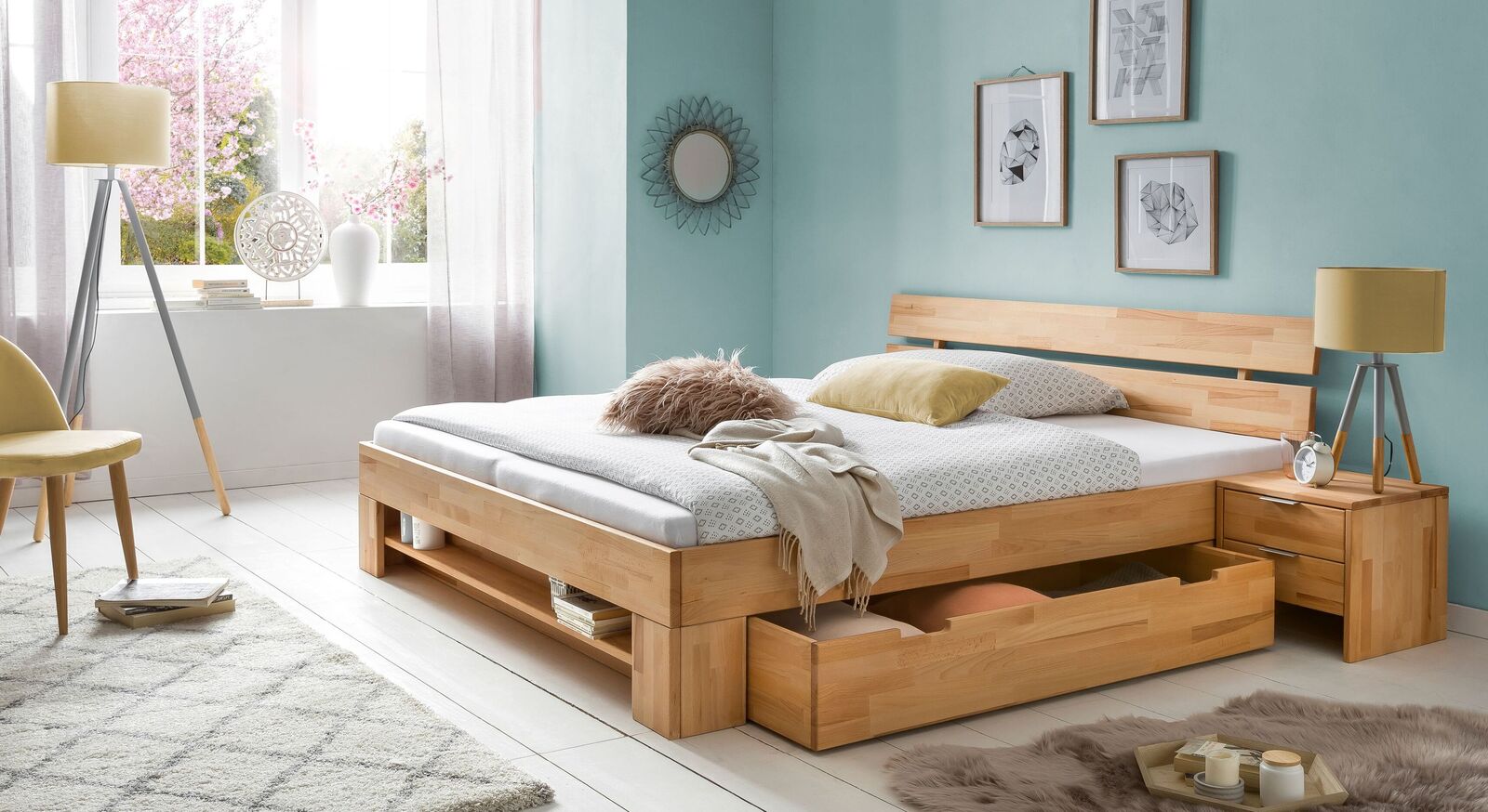 Schubkasten-Bett Valisia mit passendem Nachttisch