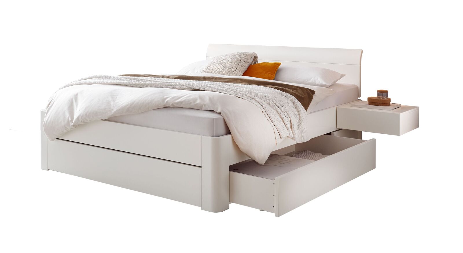 Hochwertiges Schubkasten-Doppelbett Alfeo in Weiß