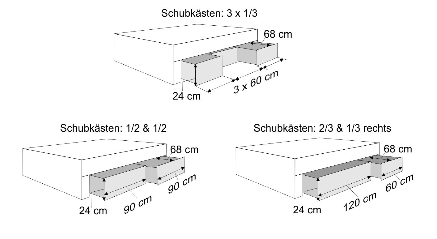 Schubkasten-Doppelbett Aurach Schubladen-Grafik