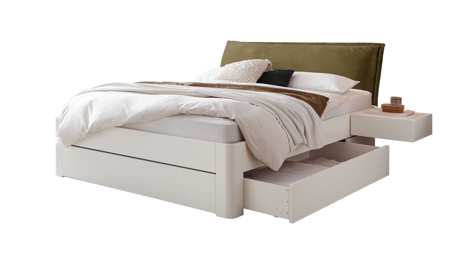 Schubkasten-Doppelbett Vemiro aus weißer Buche mit Stauraum