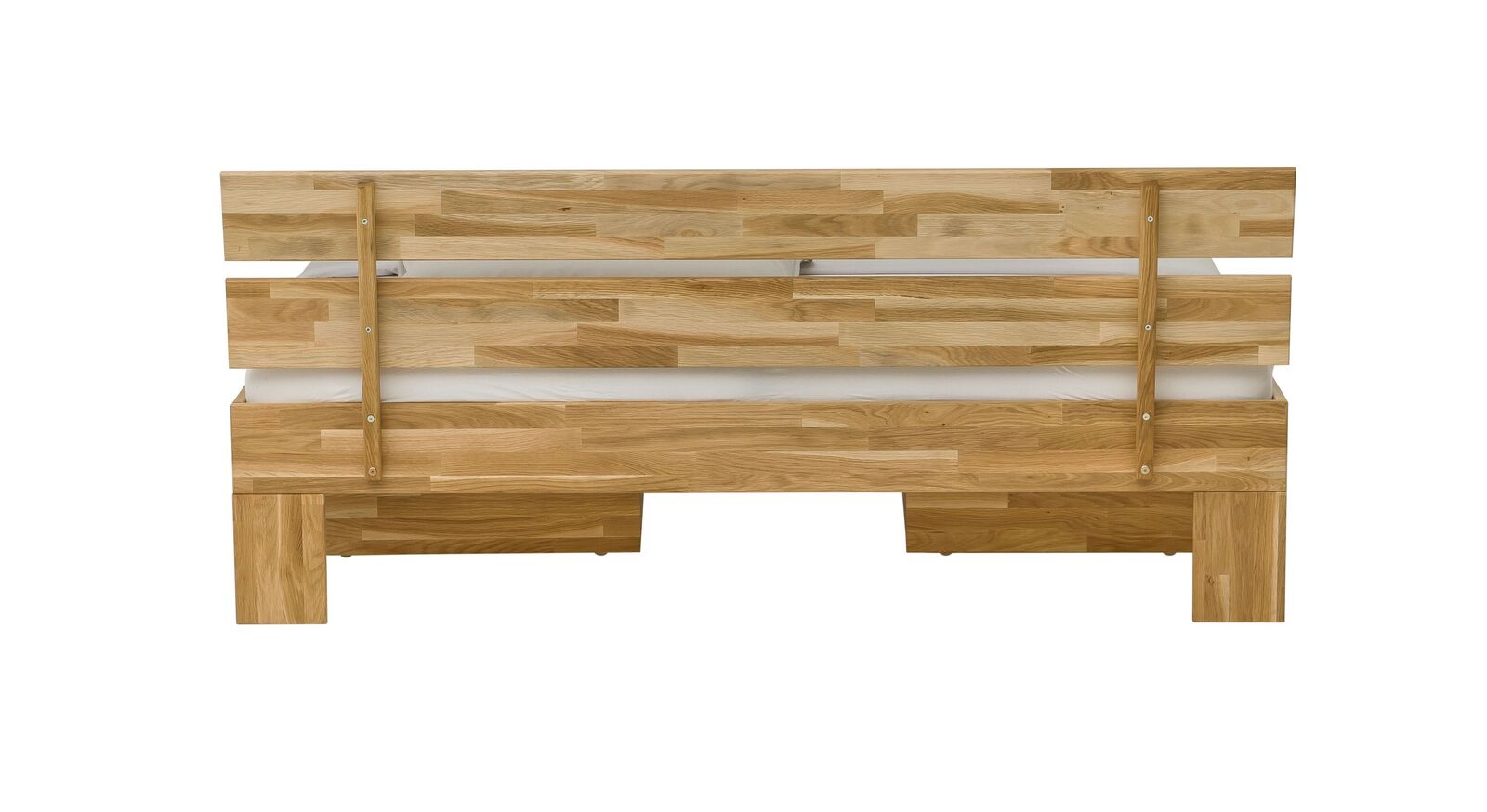 Schubkastenbett Kanata mit zweigeteiltem Holz-Kopfteil