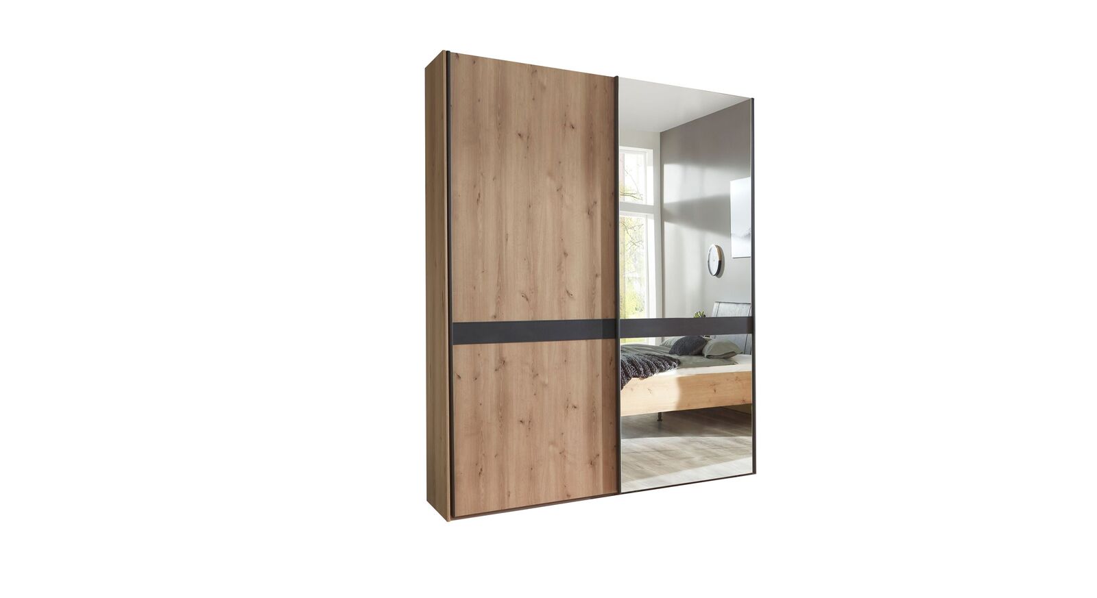 Schwebetüren-Kleiderschrank Lothas mit 2 Türen in 150 cm Spiegel rechts