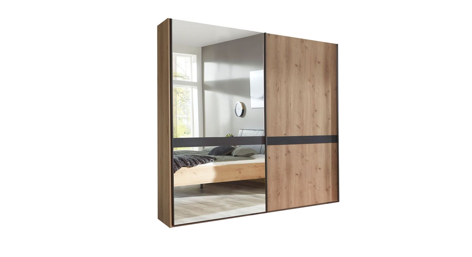 Schwebetüren-Kleiderschrank Lothas mit 2 Türen in 200 cm Spiegel links