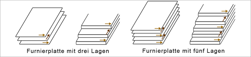 Holzwerkstoffe Aufbau von Furnierplatten Versatz Faserverlauf