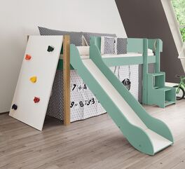 Mini-Rutschen-Hochbett Kids Town Color mit Kletterwand und Buchepfosten für Kinderzimmer