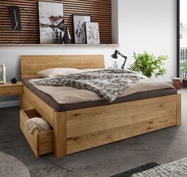 Schubkasten-Bett Taric aus natürlichem Wildeichenholz