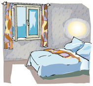 Schlafzimmer mit offenem Fenster